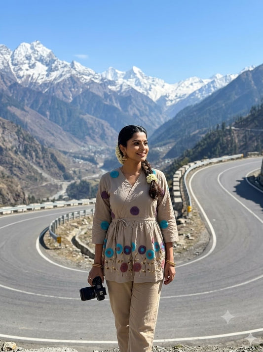 Grey Embroidered Cotton Peplum Kurta