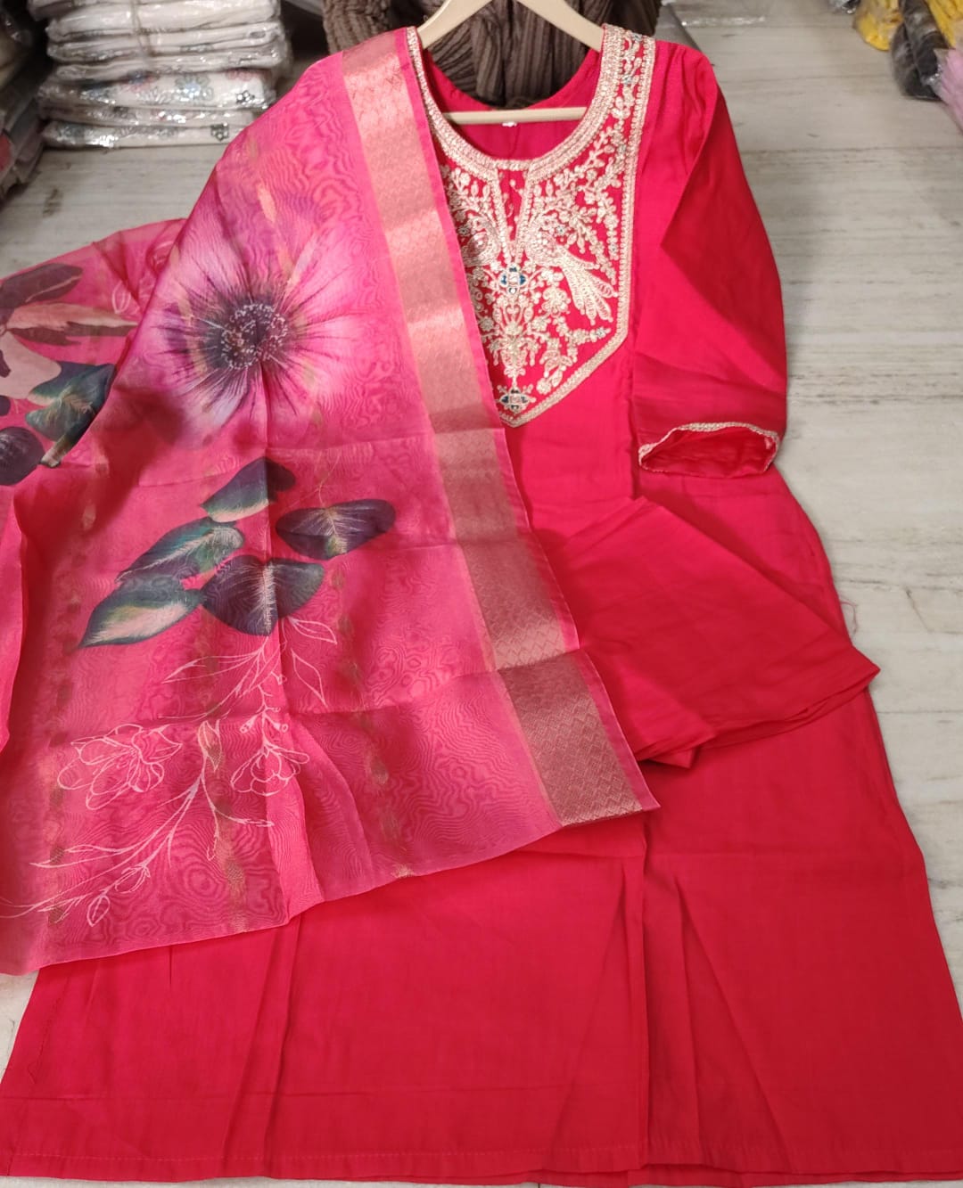 Pink Embroidered Kurta Pant Dupatta Set