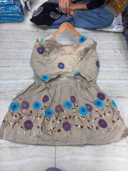 Grey Embroidered Cotton Peplum Kurta