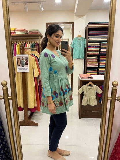 Mint Green Embroidered Cotton Wrap Peplum Kurta