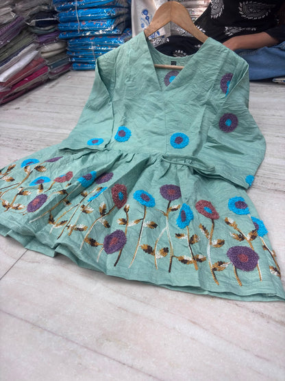 Mint Green Embroidered Cotton Wrap Peplum Kurta
