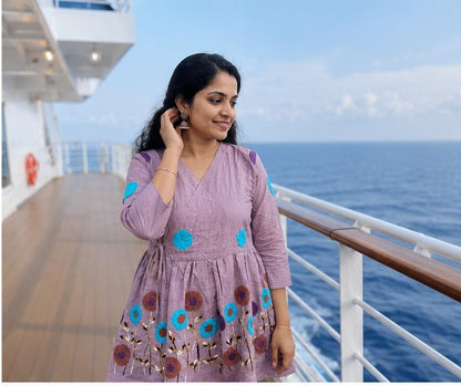 Lavender Embroidered Cotton Wrap Peplum Kurta