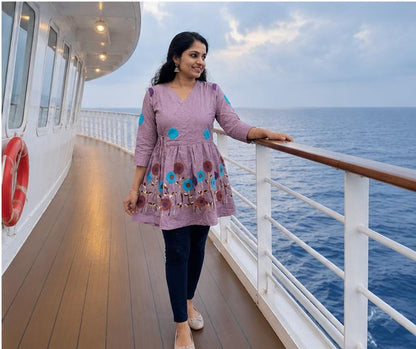 Lavender Embroidered Cotton Wrap Peplum Kurta