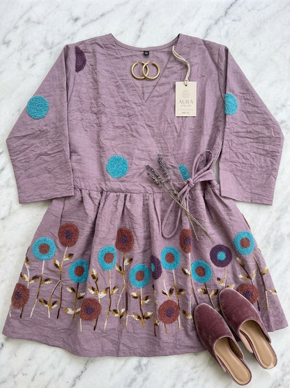 Lavender Embroidered Cotton Wrap Peplum Kurta
