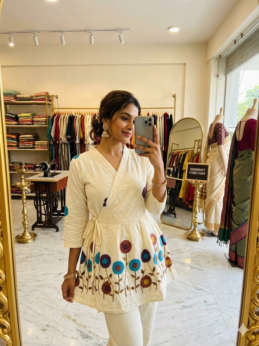 Ivory Embroidered Cotton Wrap Peplum Kurta