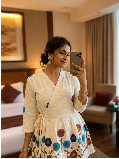 Ivory Embroidered Cotton Wrap Peplum Kurta