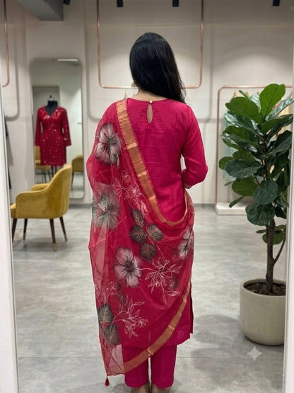 Pink Embroidered Kurta Pant Dupatta Set