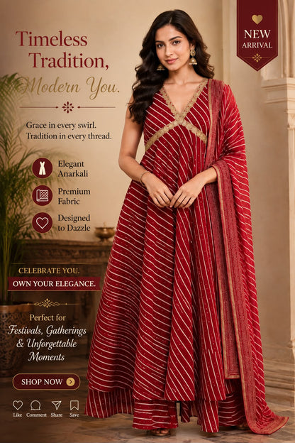 Maroon Gota Patti Leheriya Anarkali Gown Set