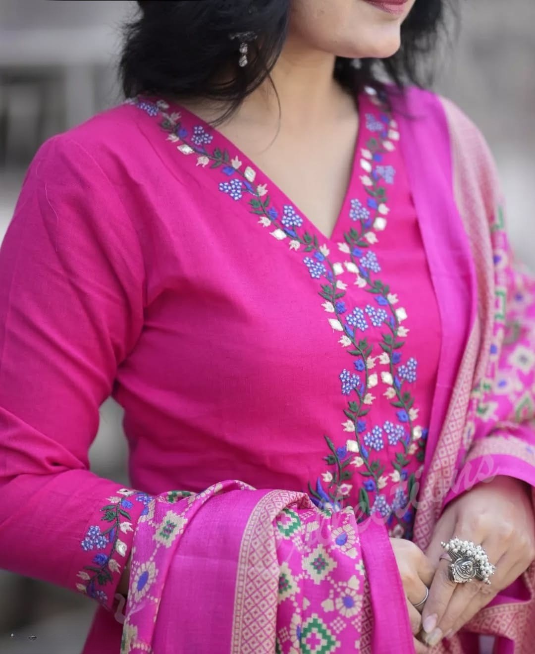 Pink Embroidered Kurta Pant Dupatta Set