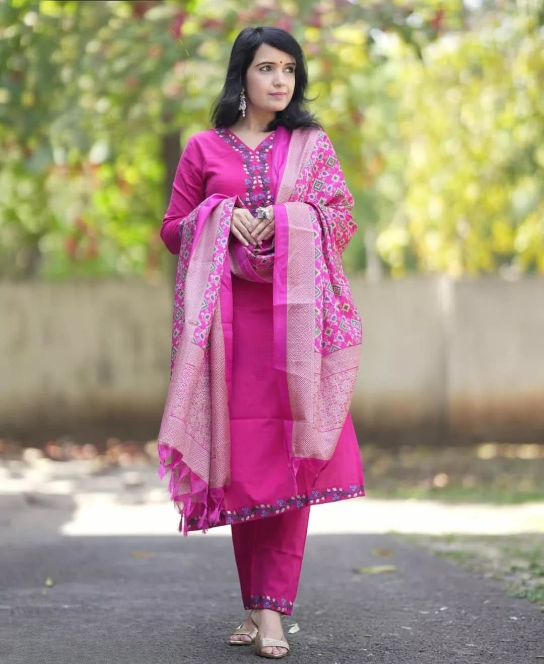 Pink Embroidered Kurta Pant Dupatta Set
