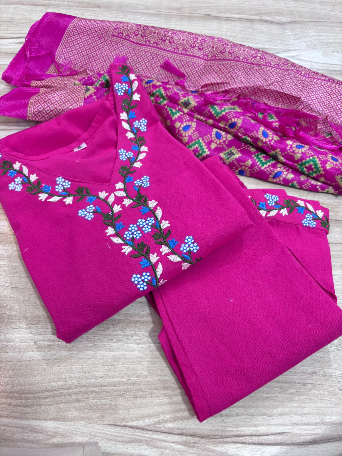 Pink Embroidered Kurta Pant Dupatta Set