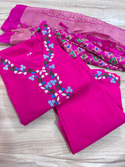 Pink Embroidered Kurta Pant Dupatta Set