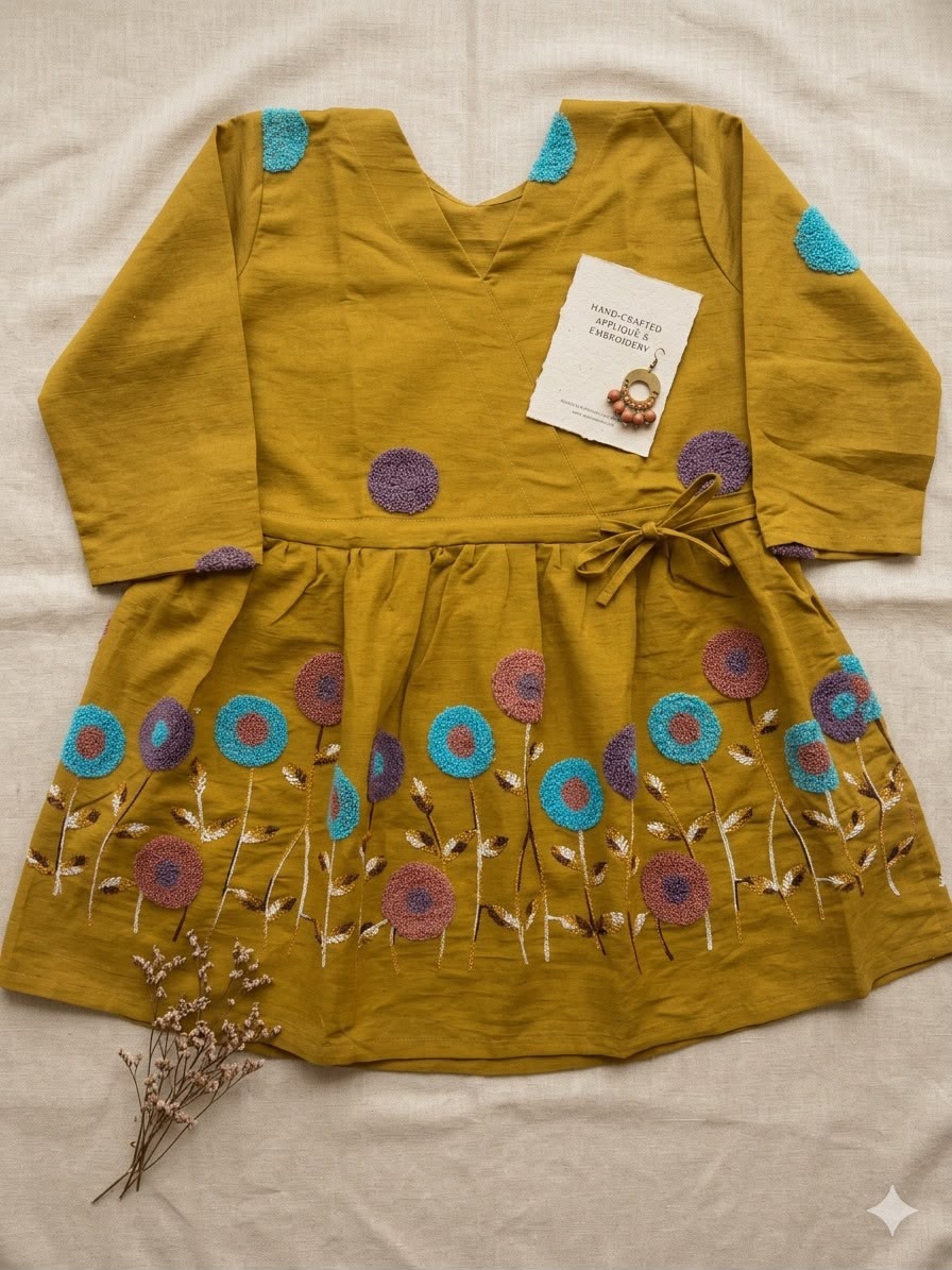 Mustard Embroidered Cotton Wrap Peplum Kurta
