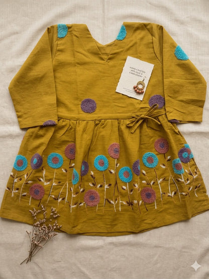 Mustard Embroidered Cotton Wrap Peplum Kurta